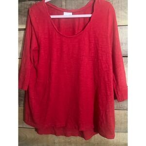 J Jill Red 3/4 Sleeve Scoop Neck Tunic Top Shirt Women Size Large